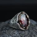 Men 925 Minimal Ruby Stone Ring, Oval Red Gemstone Men Ring, Garnet Gemstone Ring, Mens Turkish Handmade Ring, Sterling Silver, Men Gift