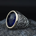925 Silver Oval Sapphire Ring, Vintage Unisex Sapphire Signet Ring, Engraved Sapphire Ring, Unique Men Gift, Silver Stacking Ring, Men Gift
