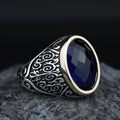 925 Silver Oval Sapphire Ring, Vintage Unisex Sapphire Signet Ring, Engraved Sapphire Ring, Unique Men Gift, Silver Stacking Ring, Men Gift