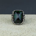 Men Handmade Large Green Emerald Gemstone Silver Ring