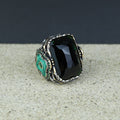 Men Handmade Large Green Emerald Gemstone Silver Ring