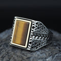 Men Square Tiger Eye Ring , Turkish Handmade Ring, Ottoman Mens Ring, Turkish Signet Gemstone Ring, 925k Sterling Silver Ring, Gift For Him