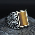 Men Square Tiger Eye Ring , Turkish Handmade Ring, Ottoman Mens Ring, Turkish Signet Gemstone Ring, 925k Sterling Silver Ring, Gift For Him