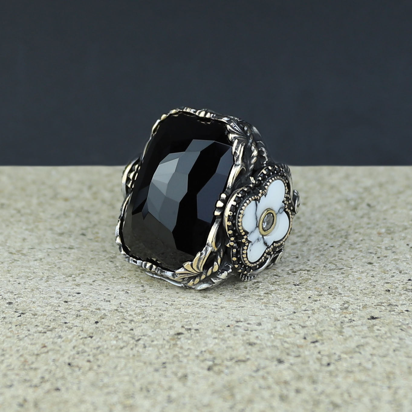 Men Handmade Large Square Onyx Gemstone Ring