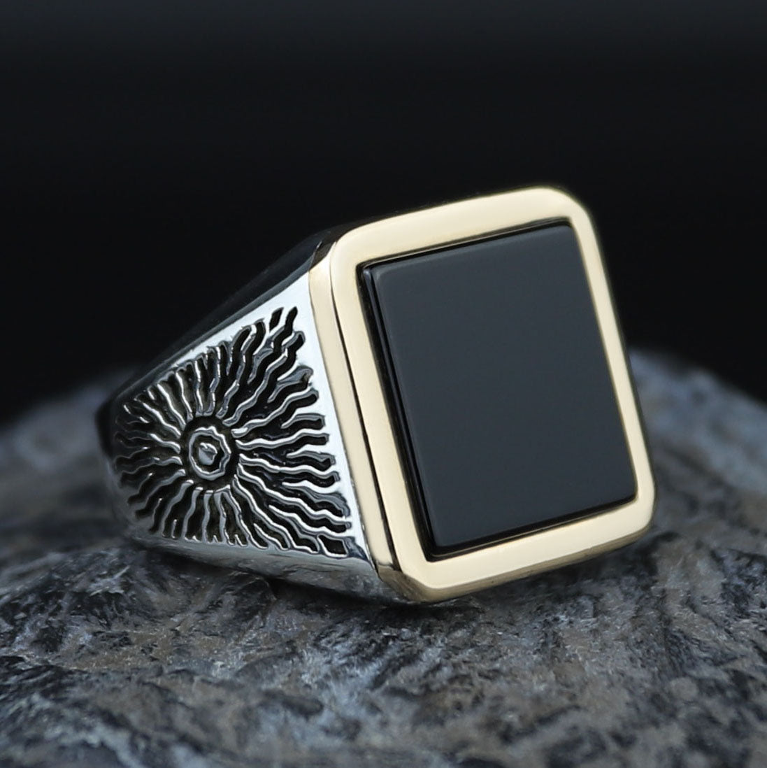 Silver Square Onyx Signet Ring, Engraved Minimal Onyx Ring, Onyx Wedding Ring For Men, Square Onyx Ring, Gift For Men, Gift For Him