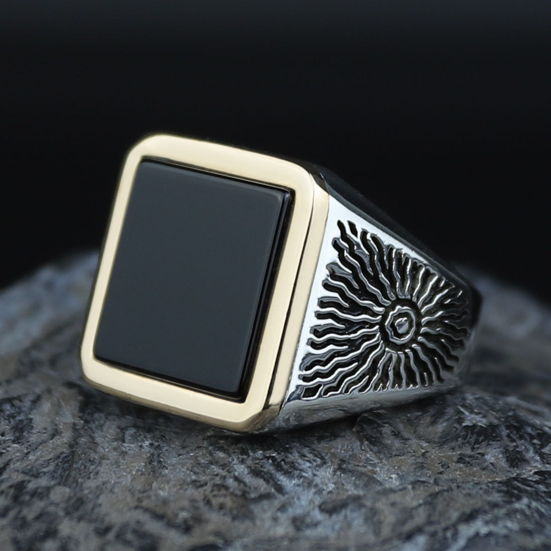 Silver Square Onyx Signet Ring, Engraved Minimal Onyx Ring, Onyx Wedding Ring For Men, Square Onyx Ring, Gift For Men, Gift For Him