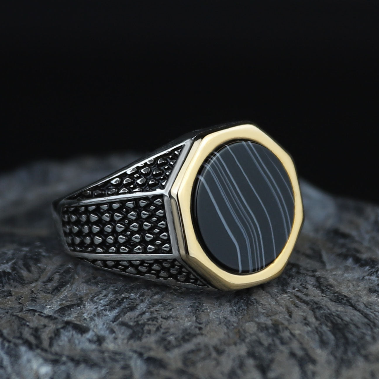 925 Sterling Silver Round Onyx Ring , Round Onyx Wedding Ring, Engraved Onyx Ring, Minimalist Signet Ring, Gift For Him, Men Jewelry