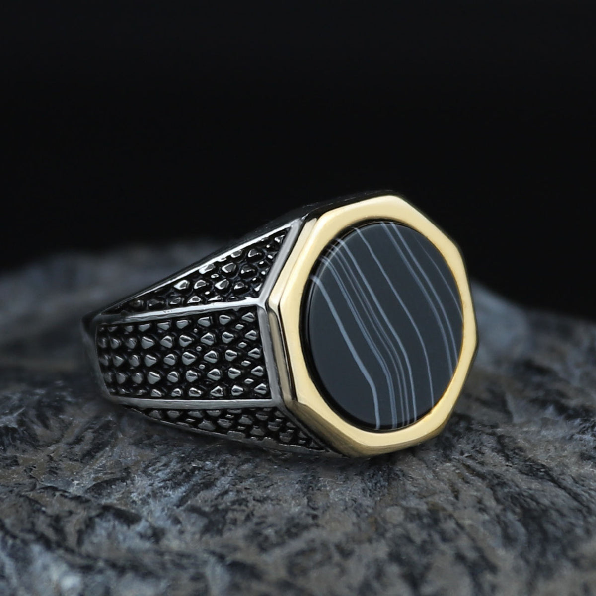 925 Sterling Silver Round Onyx Ring , Round Onyx Wedding Ring, Engraved Onyx Ring, Minimalist Signet Ring, Gift For Him, Men Jewelry