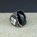Anillo de ónix cuadrado grande hecho a mano para hombre