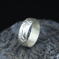 925 Silver Floral Engraved Ring, Nature Inspired Engraved Silver Ring, Handmade Turkish Jewelry, Vintage Hammered Band Ring, Wide Band Ring