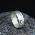 925 Silver Floral Engraved Ring, Nature Inspired Engraved Silver Ring, Handmade Turkish Jewelry, Vintage Hammered Band Ring, Wide Band Ring