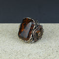 Men Handmade Ottoman Style Large Natural Amber Ring
