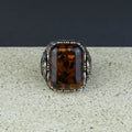 Men Handmade Ottoman Style Large Natural Amber Ring