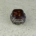 Men Handmade Ottoman Style Large Natural Amber Ring