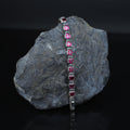 Men Silver Ruby Tennis Bracelet, Engraved Silver Red Stone Chain Bracelet, Mens Link Chain Bracelet, Silver Vintage Bracelet, 925 Silver