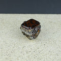 Men Handmade Ottoman Style Large Natural Amber Ring