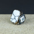 Men Silver Large White Turquoise Turkish Handmade Ring