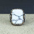 Men Silver Large White Turquoise Turkish Handmade Ring