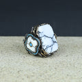 Men Silver Large White Turquoise Turkish Handmade Ring