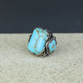 Men Silver Handmade Large Natural Turquoise Engraved Ring