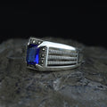 925 Silver Men's Sapphire Stone Ring, Engraved Minimal Blue Square Ring, Turkısh Handmade Ring, Ottoman Style Ring