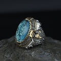 Silver Aquamarine Stone Leon Signet Ring, Wolf Figured Signet Ring, King Leon Signet Ring, Large Silver Ring, Blue Stone Men Ring