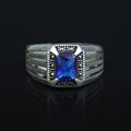 925 Silver Men's Sapphire Stone Ring, Engraved Minimal Blue Square Ring, Turkısh Handmade Ring, Ottoman Style Ring