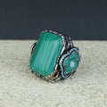 Men Silver Large Natural Malachite Turkish Handmade Ring