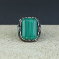 Men Silver Large Natural Malachite Turkish Handmade Ring