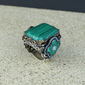 Men Silver Large Natural Malachite Turkish Handmade Ring