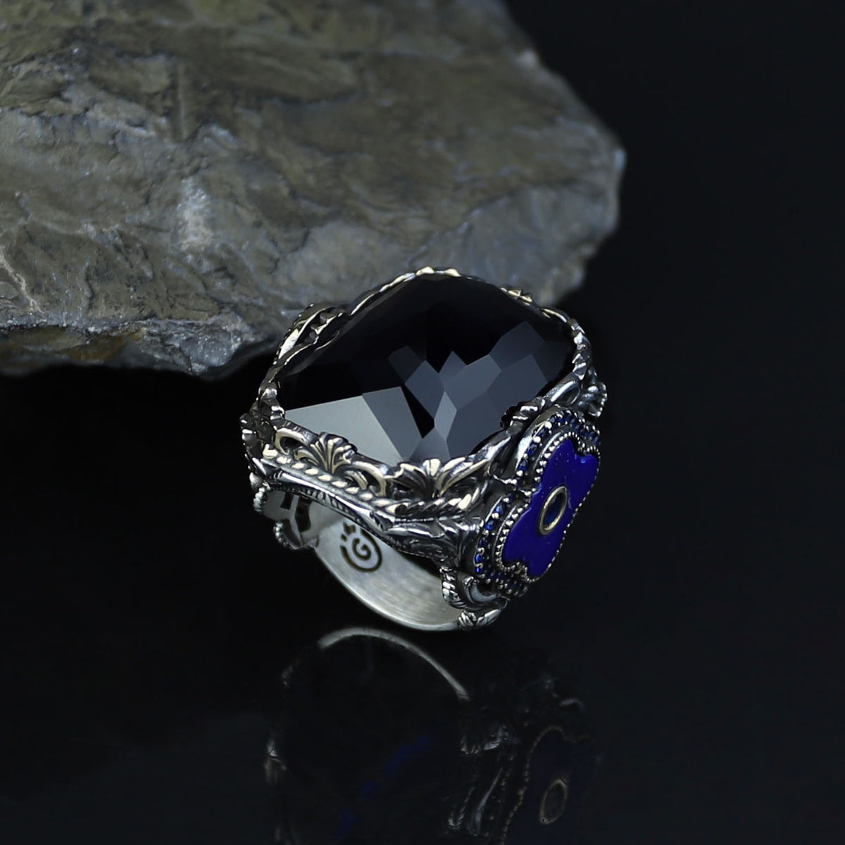 Men Handmade Square Large Sapphire Gemstone Ottoman Ring