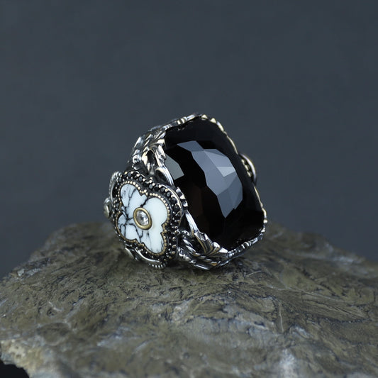 Men Handmade Large Square Onyx Gemstone Ring