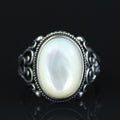 Mother Of Pearl Signet Ring, Men Engraved Oval Pearl Mens Ring, Silver Classic Mother Of Ring, Ottoman Style Men Ring
