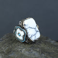 Men Silver Large White Turquoise Turkish Handmade Ring