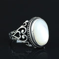 Mother Of Pearl Signet Ring, Men Engraved Oval Pearl Mens Ring, Silver Classic Mother Of Ring, Ottoman Style Men Ring