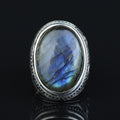 Men Silver Engraved Blue Tiger Eye Men Ring, Large Silver Men Ring, Father Gift, Handmade Silver Ring