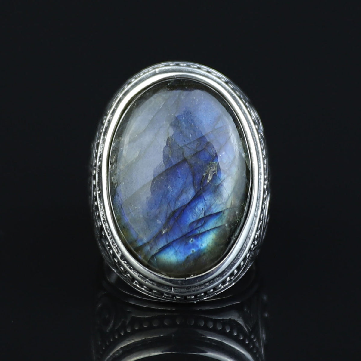 Men Silver Engraved Blue Tiger Eye Men Ring, Large Silver Men Ring, Father Gift, Handmade Silver Ring