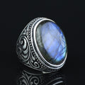 Men Silver Engraved Blue Tiger Eye Men Ring, Large Silver Men Ring, Father Gift, Handmade Silver Ring