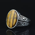 Silver Tiger Eye Gemstone Ring, Man Minimal Tiger Eye Ring, Ottoman Style Silver Ring, Men Tiger Eye Jewelry