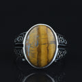 Silver Tiger Eye Gemstone Ring, Man Minimal Tiger Eye Ring, Ottoman Style Silver Ring, Men Tiger Eye Jewelry