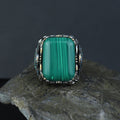 Men Silver Large Natural Malachite Turkish Handmade Ring