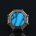 Turkish Handmade Turquoise Ring, Men Large Round Turquoise Ring, Ottoman Style Handmade Ring, Perfect Men Ring