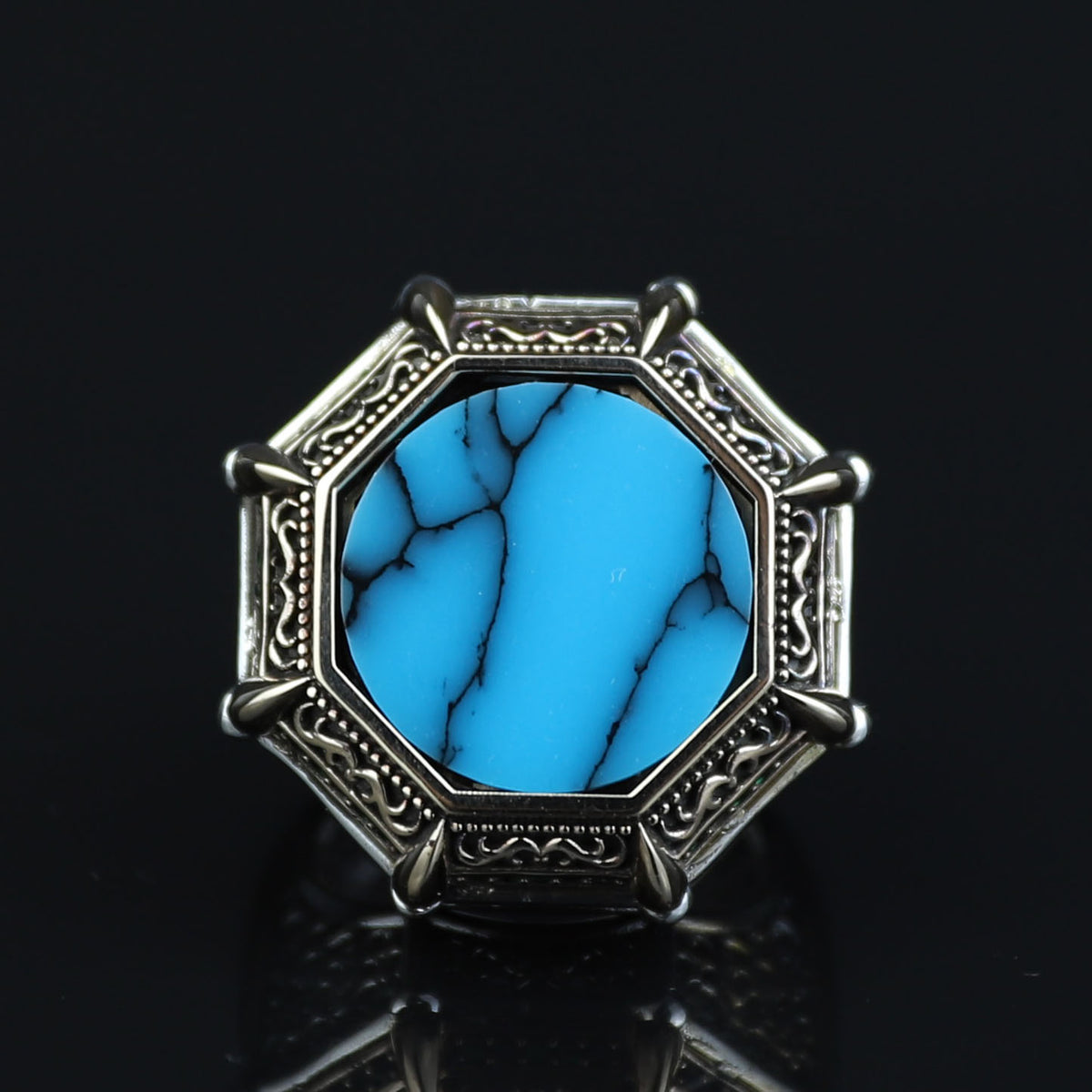 Turkish Handmade Turquoise Ring, Men Large Round Turquoise Ring, Ottoman Style Handmade Ring, Perfect Men Ring
