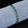 925 Silver Square Emerald Chain Bracelet, Square Cut Green Stone Tennis Bracelet, Men Emerald Diamond Tennis Bracelet, Elegant Bracelet