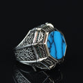 Turkish Handmade Turquoise Ring, Men Large Round Turquoise Ring, Ottoman Style Handmade Ring, Perfect Men Ring