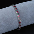 Men Silver Ruby Tennis Bracelet, Engraved Silver Red Stone Chain Bracelet, Mens Link Chain Bracelet, Silver Vintage Bracelet, 925 Silver