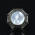 Silver Mother Of Pearl Signet Ring, Turkish Large Men Genuine Pearl Mens Ring, Silver Mother Of Pearl Ring