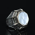 Silver Mother Of Pearl Signet Ring, Turkish Large Men Genuine Pearl Mens Ring, Silver Mother Of Pearl Ring