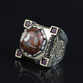 Handmade Turkish Men's Ring, Ottoman Style Axe Figured Red Agate Stone Ring, Sterling Silver Signet Ring