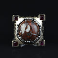 Handmade Turkish Men's Ring, Ottoman Style Axe Figured Red Agate Stone Ring, Sterling Silver Signet Ring